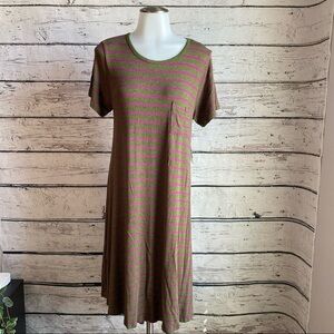 NWT LuLaRoe Carly olive dress with magenta stripes